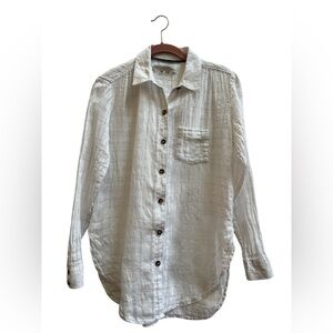 Pilcro & The Letterpress Linen Button Down Tunic Shirt White Anthropologie 0